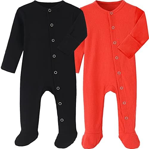 HahaNice Baby 3 mos Footed Sleeper with Mitten Cuffs Cotton Neutral Babys Snap Sleep and Play
