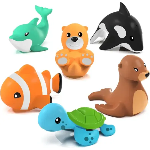 Tub Works® Marine™ Mold Free Bath Toys, 6 Pack | Sealed, No Hole Bath Toys Design Keeps Moisture Out | Soft, Squeezable & Float on Water | Easy-Grip Baby & Toddler Bath Toys | Great Baby Pool Toys