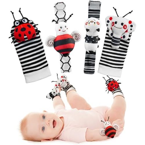 Infinno High Contrast Baby Toys Infant Rattle Socks and Wristband Set, Ideal Baby Sensery Toy Gifts for Newborn 0-12 Months, Perpect Black and White Toys for Boys and Girls As Baby Shower Gifts
