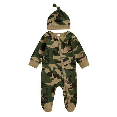 Baby Boys 2Pcs Footies Romper Camouflage Round Neck Long Sleeve Zipper – August + Willow