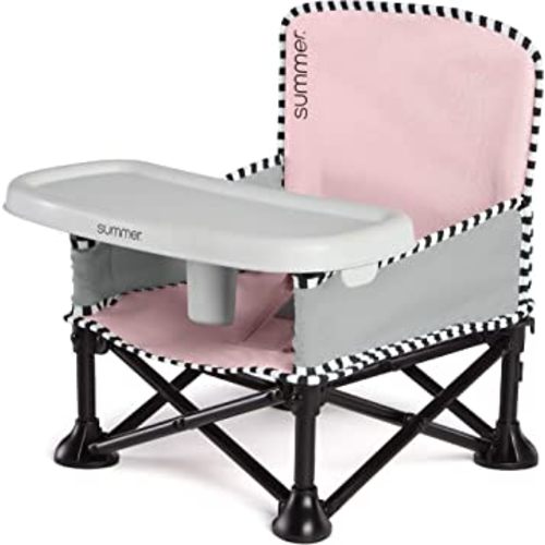 Summer Infant Pop ‘n Sit SE Booster Chair, Sweet Life Edition, Booster Seat for Indoor/Outdoor Use – Fast, Easy and Compact Fold, Bubble Gum Color