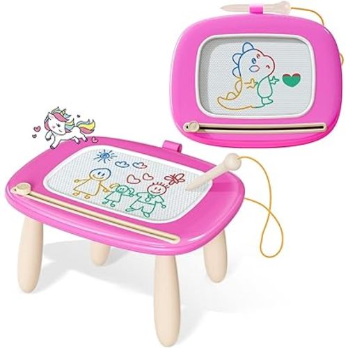 Kikidex Toddler Toys for 1-3 Years, Sturdy Magnetic Doodle Board, Reusable, No Mess, Educational Learning Toys for Kids Birthday (Rose)