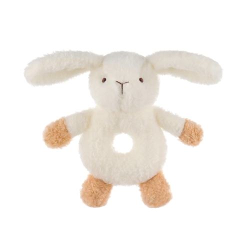 Apricot Lamb Baby Lovey bunny Soft Ring Rattle Toy, Plush Stuffed Animal for Newborn Soft Over 0 Months (Cream bunny, 4.5 Inches)