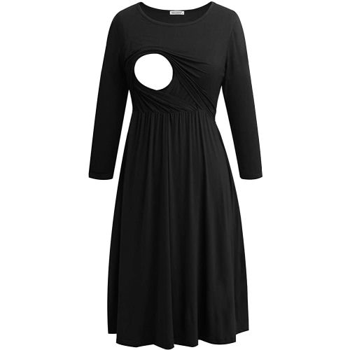 Smallshow Women's Maternity Nursing Dress 3/4 Sleeve Dress for Breastfeeding