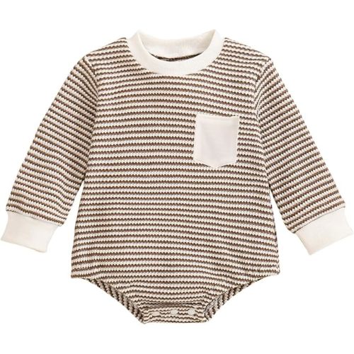 Baby Sweatshirt Romper Boy Girl Waffle Knit Long Sleeve Striped Romper Oversized Sweater Newborn Fall Winter Clothes