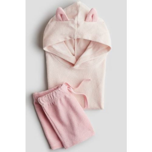 2-piece Terry Set, Regular waist, Short sleeve, Light pink