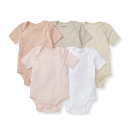 Solid Organic Cotton Short Sleeve Baby Bodysuits 5 Pack Pink Sand
