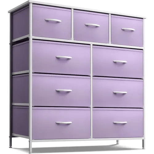 Sorbus Kids Dresser with 9 Drawers - Furniture Storage Chest Tower Unit for Bedroom, Hallway, Closet, Office Organization - Steel Frame, Wood Top, Fabric Bins (Purple, Solid)