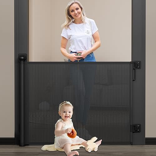Babepai Baby Gate - No Drill, Punch Free Retractable, Extends to 54" Wide, Stair & Doorway Gate for Indoor/Outdoor Use