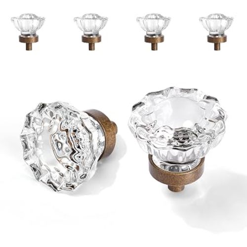 4 Pack Antique Brass Bronze Crystal Cabinet Knobs for Drawer,1.5 inch