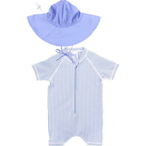 Seersucker One-Piece Swimsuit & Sun Hat Set, 12-18M