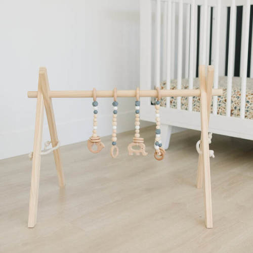 Natural Wood Gym with Gray Toys - Poppyseed Play | Maisonette
