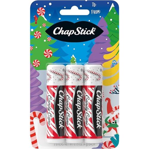 ChapStick Lip Balm, Candy Cane, 3-Count – Fresh & Minty Lip Moisturizer, Stocking Stuffer, 0.15 Oz Ea