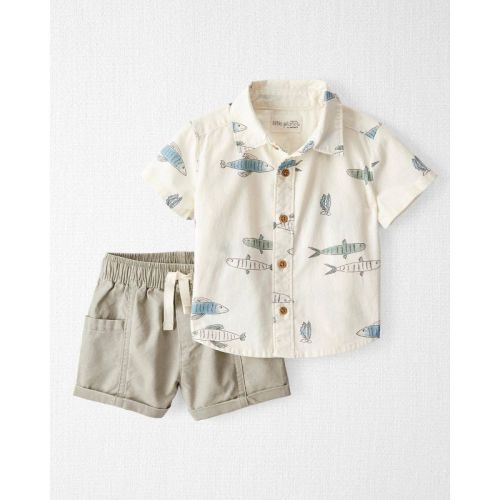 Little Planet by Carter's Organic Baby Boys' Fish Woven Coordinate Set - Newborn: Lightweight Linen Blend