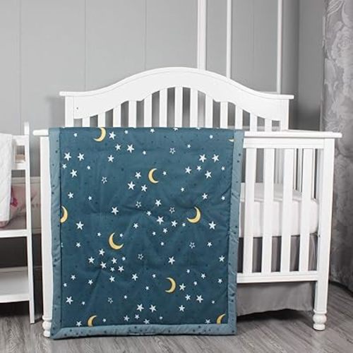 Belsden Ultra Soft Moon Star Baby Comforter, Cozy Breathable Lightweight Crib Quilt for Boys Girls, 34" x 44" Nursery Bedding Baby Toddler Quilted Blanket, Moon Star Gray Blue
