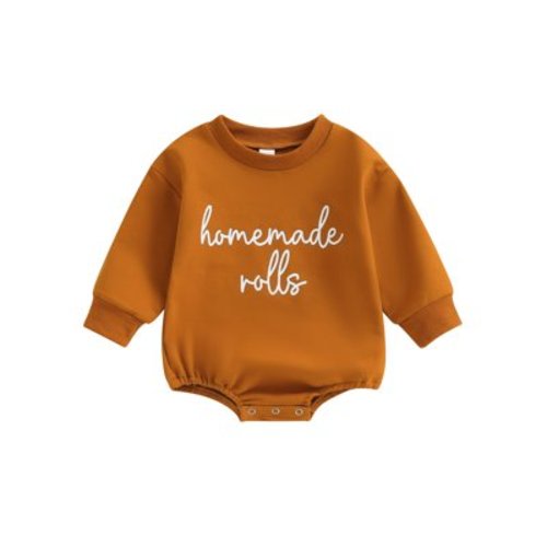 Baby Boy Girls Thanksgiving Clothes Newborn Homemade Rolls Bubble Romper Sweatshirt Bodysuit One Piece Fall Outfits