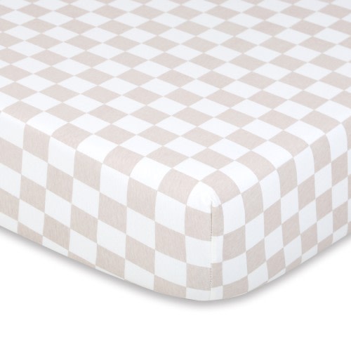 Bilbi Cot Fitted Sheet Check Natural