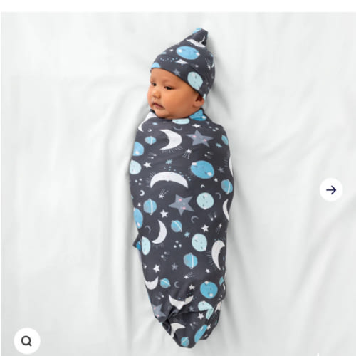 Blue To The Moon & Back Swaddle & Hat Set - Little Sleepies