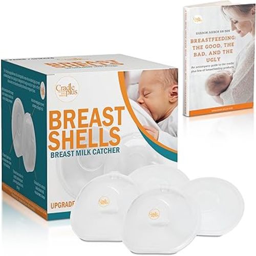 Breast Milk Catcher for Breastfeeding - Pack of 4 I Breast Shells Milk Collector for Breastmilk with Vent Plugs to Prevent Leaks I Breastfeeding Essentials
