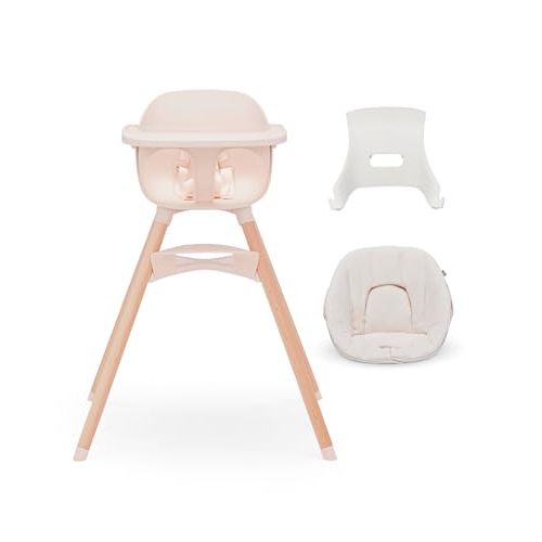 Lalo The High Chair Infant Kit - Convertible Wooden High Chair for Babies & Toddlers with Infant Support & Cushion, Grows with Your Child, Dishwasher Safe Tray, Adjustable Footrest Grapefruit