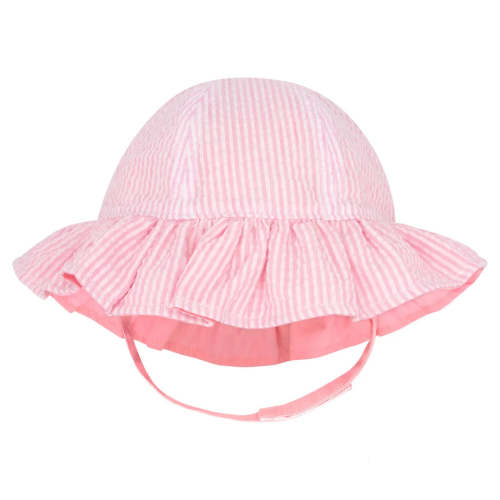 Reversible Ruffle Brim Seersucker Sun Hat - Pink