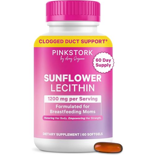 Pink Stork Sunflower Lecithin Supplement - 1200 mg for Clogged Milk Ducts - Breastfeeding Essentials for Postpartum Moms - Supports Breast Milk Flow - 60 Softgels
