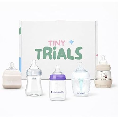 Bottle Sample Box for Newborns & Infants (0–6 Months) – Baby Bottle Variety Pack Featuring Chicco, Dr. Talbot’s, MAM, Lansinoh & Babaloo – Anti-Colic, Gift-Ready by Tiny Trials