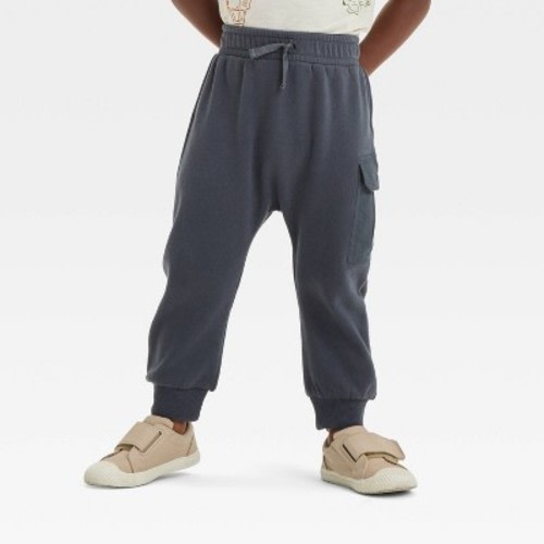 Grayson Mini Toddler Boys' Solid Drop Crotch Pull-On French Terry Cargo Jogger Pants - Black 18M
