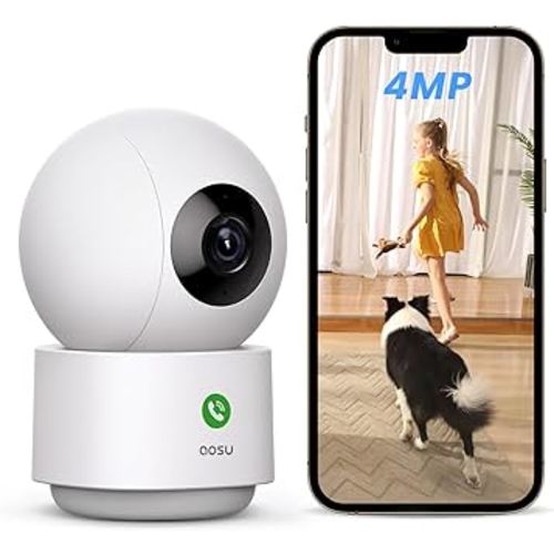 AOSU 4MP Security Camera Indoor, 2.5K Baby Monitor Pet Camera 360° for Home Security, WiFi Camera with 5/2.4 GHz Wi-Fi, One-Touch Call, Smart Motion Tracking, IR Night Vision, Compatible with Alexa