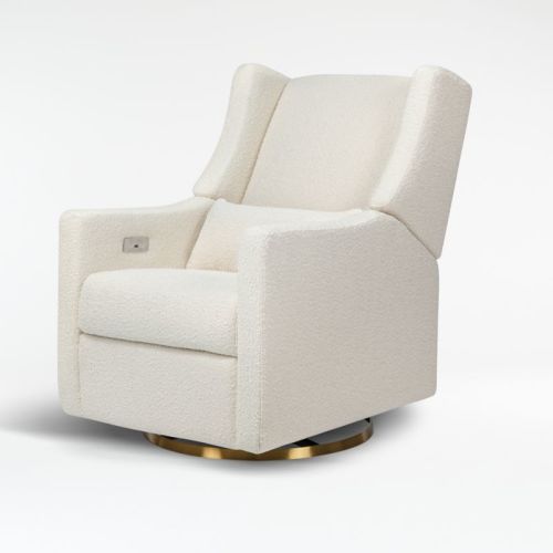 Babyletto Kiwi Ivory Boucle Nursery Power Recliner Chair with Gold Base