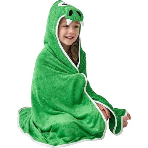 HIPHOP PANDA Hooded Towel - Rayon Made from Bamboo, Bath Towel with Bear Ears for Newborn, Babie, Toddler, Infant - Absorbent Large Baby Towel - Dinosaur, 30 x 30 Inch