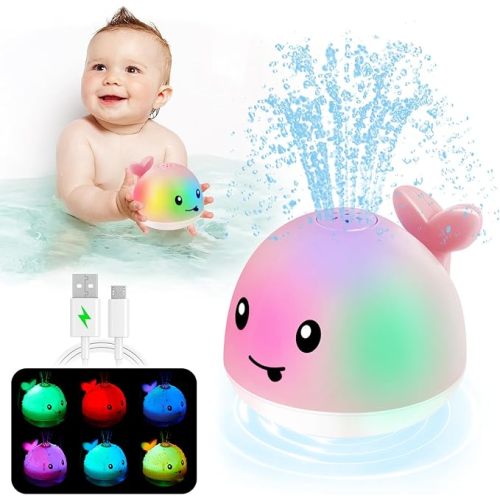 ANGGIKO Baby Girl Bath Toys, Pool Water Table Toy for Babies 1 Year Old Girl Gift, Toddler Bath Toys for Kids Ages 1-3 Light Up Whale Bath Toy Sprinkler Summer Bathtub Fountain Baby Toy 6-12-18 Months