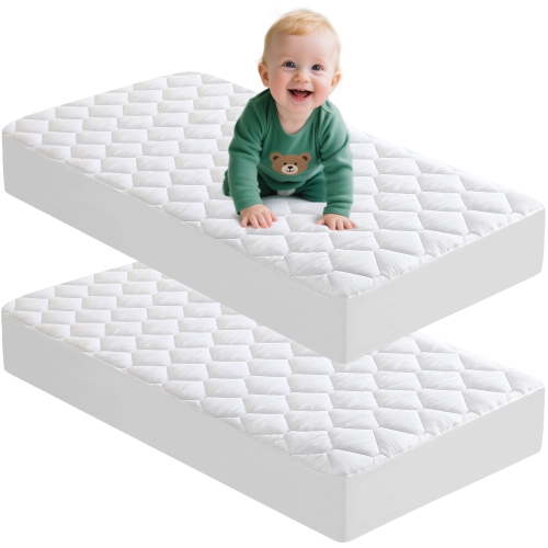 AGALI 2 Packs Waterproof Mattress Protector Crib Size, Breathable Bed Cover 3D Air Fabric Cooling Mattress Pad Cover, 3''-10'' Deep Pocket