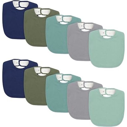 10 Pack Baby Bibs, 5 Solid Colors Muslin Baby Bibs for Unisex Boys Girls, Baby Bibs for Drooling and Teething