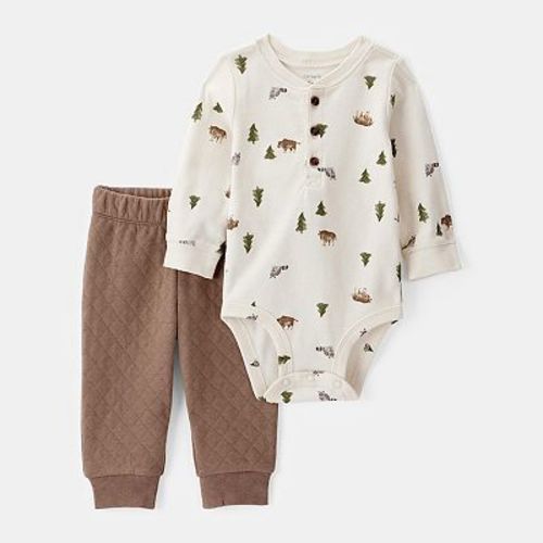 Baby Carter's 2-Piece Woodland Print Long-Sleeve Bodysuit & Quilted Pant Set
