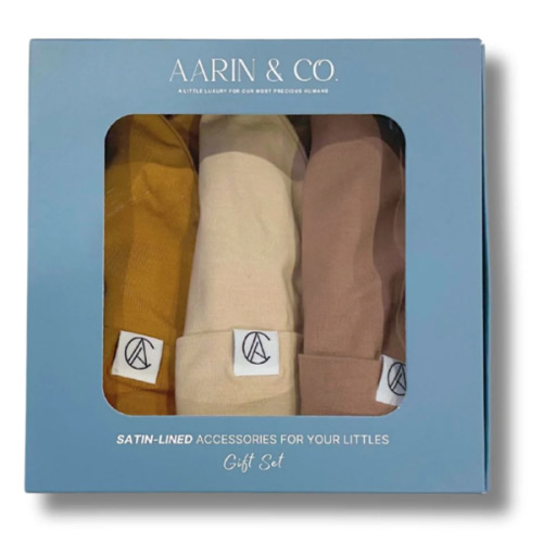 Newborn Satin Lined Jersey Beanie Gift Set-Neutral – Aarin & Co.