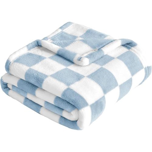 Yurhap Checkered Baby Blanket Fleece Baby Blankets for Boys, Ultra Soft Cozy Fluffy Infant Toddler Newborn Receiving Blankets for Crib Stroller, 30''x40'', Blue