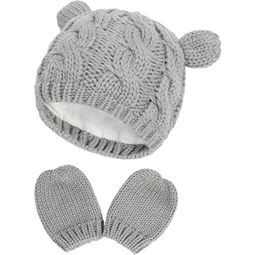 Unisex Baby Toddler Hat and Mitten Set Winter Knitted Thick Warm Beanie Cap Gloves for Infant Boys Girls