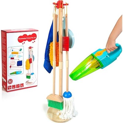 Kids Cleaning Set with Electric Vacuum Cleaners, Pretend Play Housekeeping Set, Toddler Cleaning Toys for Girls Boys Age 3+