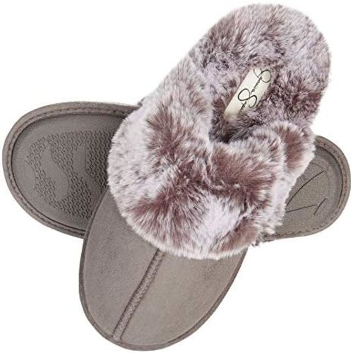 Jessica Simpson Women's Comfy Faux Fur House Slipper Slip-On Scuff Memory Foam Soft Plush Lining