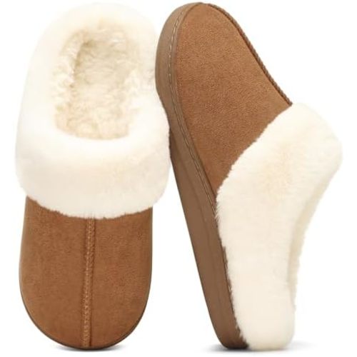 Evshine Warm Knit House Slippers for Women Comfy Wool-Like Lined Chenille Slippers with Memory Foam and Indoor Outdoor Soles