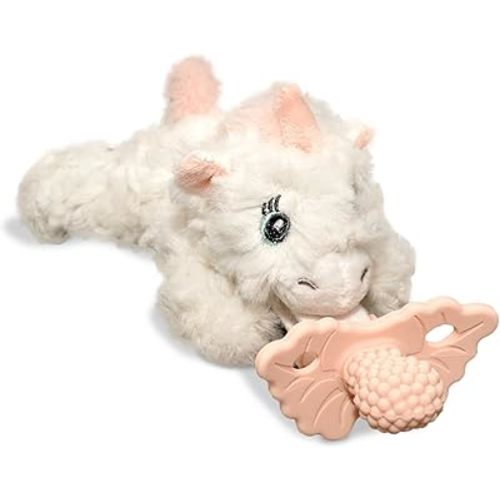 RaZbaby Unicorn RaZbuddy w/RaZberry Teething Relief Pacifier – Soothes Sore Gums w/Nature-Inspired Texture, 100% BPA-Free Silicone Teether, Detachable Stuffed Animal – 3 Months+ Teether, Pink