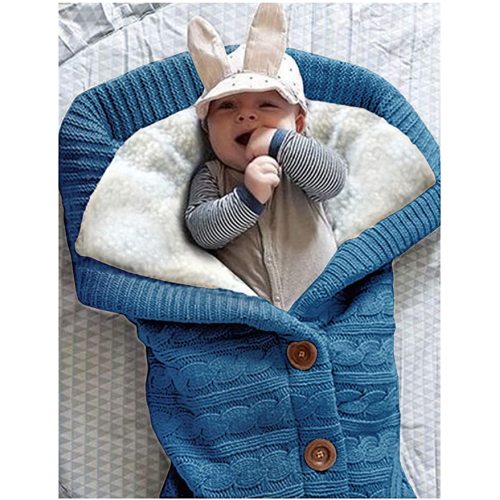 Infant Swaddle Blankets Soft Thick Fleece Knit Baby Girls Boys Stroller Wraps Newborn Item Dark Blue