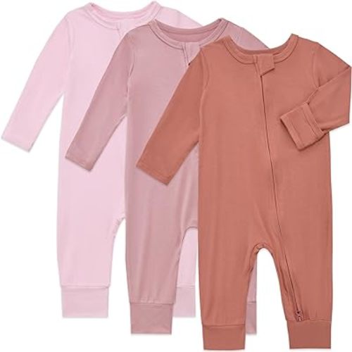 Aablexema Baby Footless Pajamas Bamboo Rayon 3pcs Unisex Infant Zipper Romper with Mitten Cuffs Sleep Play PJs