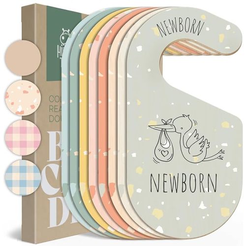 Colorful Baby Size Closet Dividers - Wooden Baby Clothes Organizer for Nursery Decor, Storage & Organization - 8 Pcs of Baby Closet Dividers Ideal as Neutral Nursery Storage Organizers