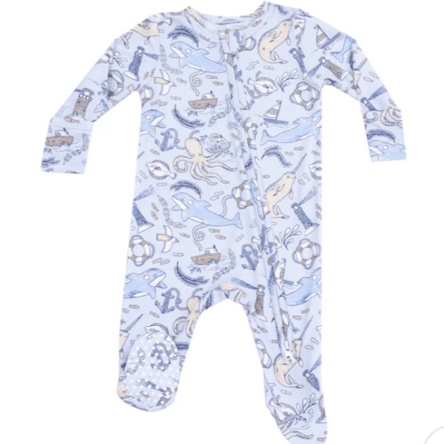 2 Way Zipper Footie - Nautical Notebook 6-9 m