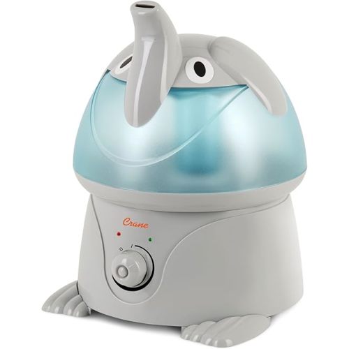 Crane Adorables Ultrasonic Humidifiers for Bedroom and Baby Nursery, 1 Gallon Cool Mist Air Humidifier for Large Room or Kid's Room, Humidifier Filters Optional, Elephant
