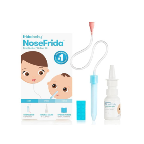 Frida Baby Saline Kit, Includes NoseFrida Nasal Aspirator for Baby, Baby Nose Sucker, Saline Nasal Spray for Babies with 10 Extra Hygiene Filters, Nasal Spray Decongestant, 0.68 fl oz