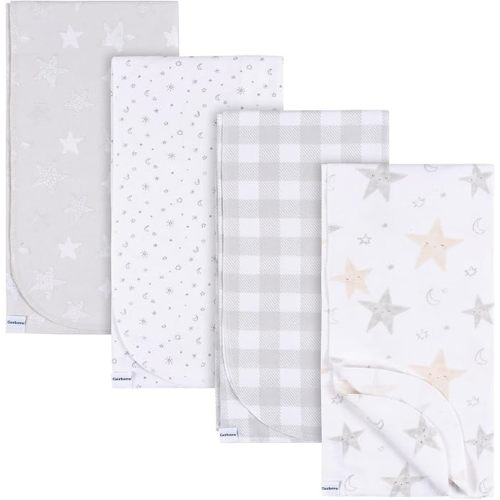 Gerber Unisex Baby 100% Cotton Flannel Receiving Blankets 30x30 Inches (Pack of 4), Animals + Geos Neutral, One Size