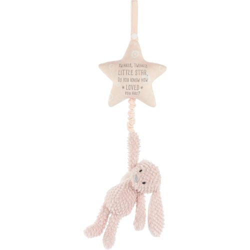 DEMDACO Musical Pull Toy 22 x 6 Inch Polyester, Soft Cuddly, Plush Stuffed Animal, Plays Twinkle, Twinkle, Little Star, Pink, Bunny Rabbit